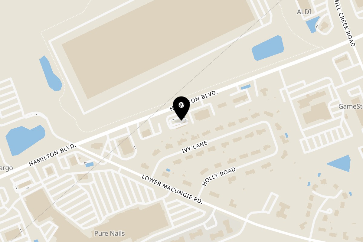 Map showing the location of The Broken Record on 6776 Hamilton Blvd #1 in Allentown